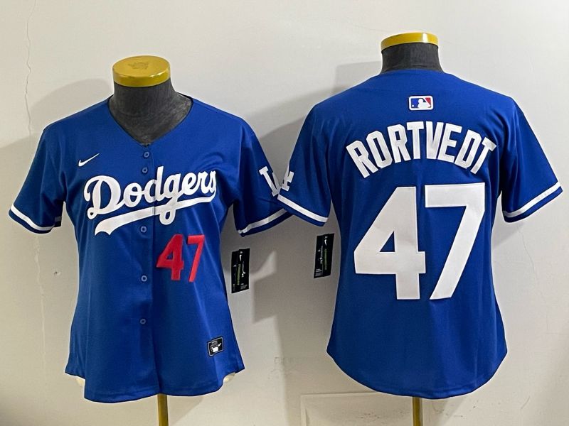 Women 2025 Los Angeles Dodgers #47 Rortvedt Blue Game Nike MLB Jersey style 002